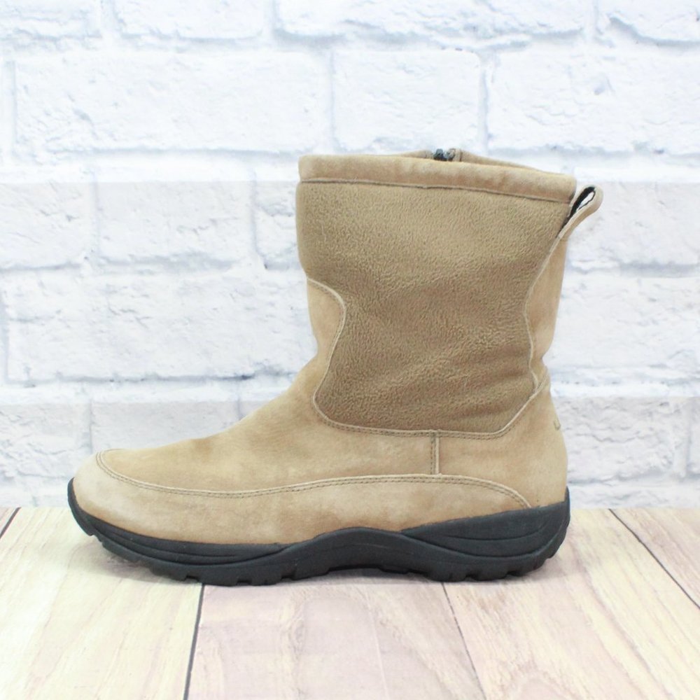 LL BEAN Tan Suede Fleece Zip Primaloft Insulated Boots Size 10.5 M - Picture 1 of 11